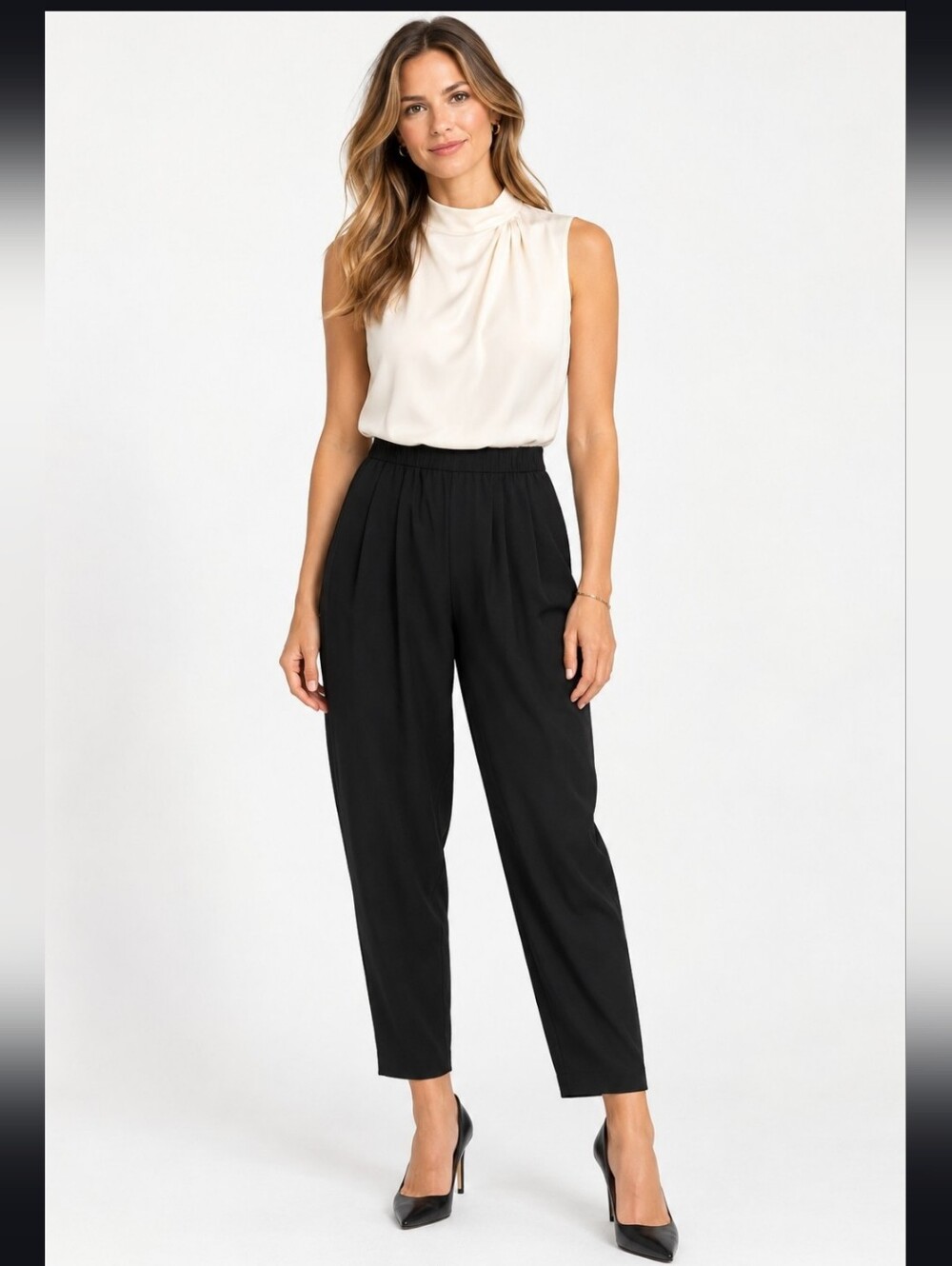 Nili Lotan Black Twill Stretch Tapered Trouser Pants Small